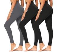 High Waisted Leggings for Women - Soft Athletic Tummy Control Yoga Pants for Cycling Dance Tights, 3 Pack Black, Black, Dark Gray, Large-X-Large