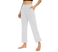 High Waisted Trousers for Women Tall Linen Trousers Womens Linen Pants for Women Crop Chinos Ladies Jogging Bottoms Harem Sweatpants Female Capri Pedal Pushers Wide Leg Capri Pants White