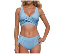 High Waisted Tummy Control Bikini Set for Women UK V Neck Twist Front 2 Piece Swimsuit Push Up Bikinis with Padded Swimming Costume Swimwear Sets