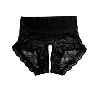 High Waisted Underwear For Women Tummy Control Crotchless See Through Panties Stretch Hipster Full Coverage Underpants Thong Shapewear (Black,L)