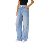 High Waisted Wide Leg Jeans for Women UK Loose Fit Straight-Fit Stretch Baggy Denim Pants Summer Fashion Casual Streetwear High Elasticity Straight Leg Jeans with Pockets