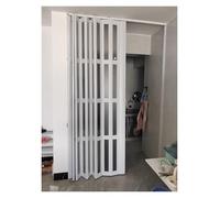 High White Accordion Folding Doors, 196x200cm PVC with Handles & Acrylic Glass, Customizable Concertina Doors for Hallway, Kitchen & Laundry Space Solutions