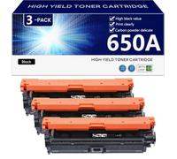 High Yield 650A Toner Cartridge Replacement CE270A CE271A CE272A CE273A for HP CP5520n CP5520dn CP5520xh CP5525n CP5525dn CP5525x Printers, Clear and Durable,Black-3 pack