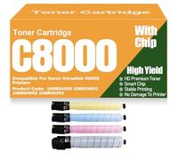 High Yield C8000 Toner Cartridges Compatible 106R04050 106R04051 106R04052 106R04053 Toner High Capacity for Xerox Versalink C8000 Printers with Chip,4Pack-C8000