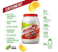 HIGH5 Caffeine Energy Drink, Electrolytes, Isotonic Hydration, Citrus,1.4kg | Sport energy drink powder with a 2:1 fructose ratio. Natural flavours with 29 servings for running, cycling and endurance.