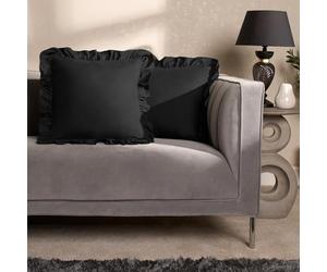 Highams Cushion Covers Faux Linen Frill 45 x 45, Living Room Bedroom Covers for Cushions Vintage Decorative Luxury Comfort Super Soft Cushion Covers, Black Set of 2