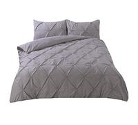 Highams Diamond Pintuck Duvet Cover with Pillowcase - Silver / King