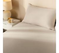 Highams Double Fitted Sheet, Easy Care Soft 100% Brushed Cotton Fabric Deep Pocket Shrinkage and Fade Resistant Plain Double Bed Sheet, Natural - 135 x 200cm
