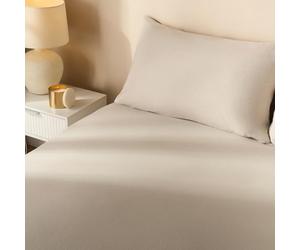 Highams Double Fitted Sheet, Easy Care Soft 100% Brushed Cotton Fabric Deep Pocket Shrinkage and Fade Resistant Plain Double Bed Sheet, Natural - 135 x 200cm