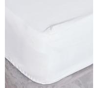 Highams Double Fitted Sheet Luxury Plain Dyed Deep Polycotton Easy Care Bedding, White Double Sheet 135 x 190 cm and Fade Resistant