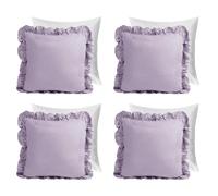 Highams Filled Cushion Covers Faux Linen Frill, Soft Linen Plain Purple Hue Frill Design Luxury Pillowcases 4 Pack with Invisible Zipper For Sofa & Bedroom, Lilac-45x45cm