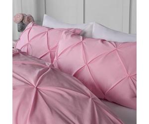 Highams Pintuck Duvet Cover Double, Luxury Duvet Cover Quilt Polycotton Bedding Set with Pillowcases Super Soft Comfy for Restful Sleep - Pink