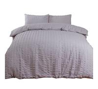 Highams Seersucker Duvet Cover with Pillow Case Bedding Set, Silver Grey - King