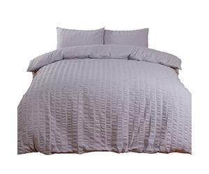 Highams Seersucker Duvet Cover with Pillow Case Bedding Set, Silver Grey - King