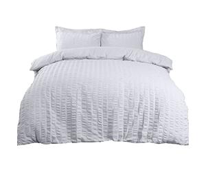 Highams Seersucker King Size Duvet Cover Set, Super Soft Cosy Warm Luxurious Plain Dye Textured Ruffled Seersucker Quilt King Size Duvet Set with Pillowcases - White