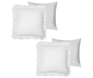 Highams Sofa Seat Cushions, Cushions with Covers Included Throw Pillow Scatter Cushion 45x45 Soft Decorative Sofa Cushion Pads, Faux Linen Frill - 2 Pack White