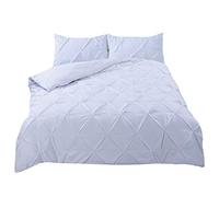 Highams White Bedding Double Duvet Set, Super Soft Cosy Warm Polycotton Diamond Pintuck Quilt Cover Bedding Double Bed Set Comfy Modern Easy Care Duvet Cover Sets with Matching Pillowcases