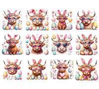 Highand Cow Pastel Colour Easter Spring UV DTF Sticker, Rub on Transfer Stickers DIY - Glass - Tumbler - Cup - 12 Pcs - 65mm eas28