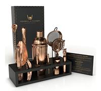 Highball & Chaser Bartender Kit with Espresso Bamboo Stand. Beautiful Cobbler Cocktail Shaker Set with Bar Tools Rustproof Stainless Steel Bar Set (Antique Copper)