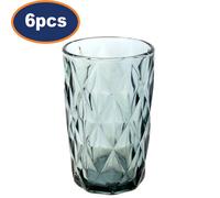 Highball Drinking Glass 350Ml Smoke Grey Tumbler Diamond Cut Pattern Modern 6Pcs