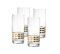 Highball - Glass - Set of 4 - Hiball Glasses - Crystal Glass - Three Gold Stripes - Drinking Tumblers - for Water , Juice , Wine , Beer and Cocktails - 14 oz. - by Barski - Made in Europe