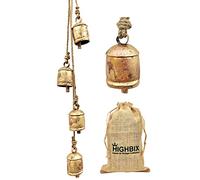 HIGHBIX Harmony 4 Cow Bells Cluster on Rope Large Rustic Vintage Lucky Cow Bells On Rope Wall Hanging Décor (Gold)