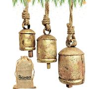 HIGHBIX Set of 3 Harmony Cow Bells Vintage Handmade Rustic Lucky Christmas Hanging Bells On Rope