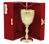 HIGHBIX Vintage Brass Chalice Goblet Handmade Wine Goblet Antique-Style Wedding Wine Glass in Velvet-Lined Gift Box - Ideal Gift for Collectors, Renaissance Enthusiasts (Gold)