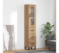 vidaXL Single Glass Door 3 Drawer Artisan Oak Tall Slim Highboard - Size: 120 x 45.5 x 31.5cm - Brown - Wilko
