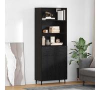 Highboard 2-Door Black Oak 69.5x34x180cm Engineered Wood & Glass Modern Storage