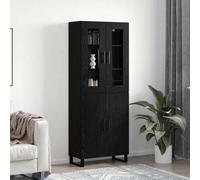 Highboard 2-Door Black Oak Engineered Wood 69.5x34x180cm Slimline Modern Storage