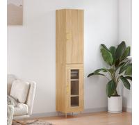 Highboard 2-Door Sonoma Oak 34.5x34x180cm Engineered Wood Tall Storage Gold Legs