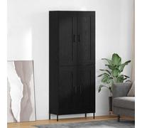 Highboard 2 Doors Black Oak 69.5x34x180cm Engineered Wood Slim Storage Cabinet.