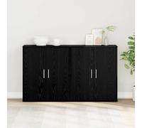 Highboard 2pc Black Oak Engineered Wood 60x31x70 cm Modern Slim Storage Cabinet