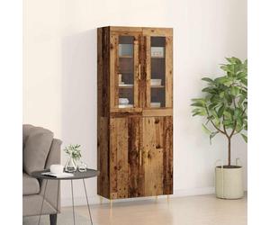 Highboard 2pc Wall-Mounted Old Wood 69.5x34x180cm Engineered Wood 4 Glass Doors