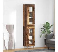 Highboard 34.5x34x180cm Old Wood Engineered Wood & Glass 2 Hinge Doors Gold Legs
