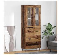 Highboard 4-Door Old Wood Engineered Wood 69.5x34x90cm Glass Hairpin Iron Legs.