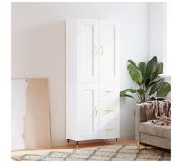 Highboard 4-Door White 69.5x34x180 cm Engineered Wood Matte with Black Legs Slim