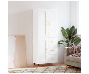 Highboard 4-Door White 69.5x34x180 cm Engineered Wood Matte with Black Legs Slim