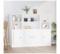 Highboard 4-Door White Engineered Wood 132x35.5x103.5 cm Modern Storage Minimal.