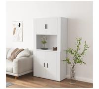 Highboard 4-Door White Engineered Wood 80x33x150cm Modern Storage Cabinet Metals