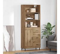 Highboard 69.5x34x180 cm. Artisan Oak Engineered Wood & Glass 2 Doors Iron Legs
