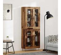 Highboard 69.5x34x180 cm Old Wood Engineered Wood 4-Door Glass Display hairpin