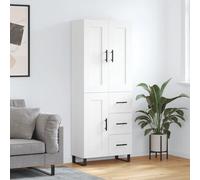 Highboard 69.5x34x180 cm White Engineered Wood Metal Feet Modern Storage Cabinet