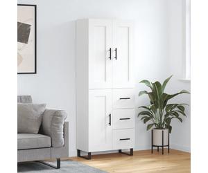 Highboard 69.5x34x180 cm White Engineered Wood Metal Feet Modern Storage Cabinet