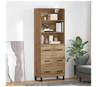 Highboard 69.5x34x180cm Artisan Oak Engineered Wood Drawer Black Metal Legs Slim