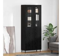 Highboard 69.5x34x180cm Black Oak Engineered Wood 3 Drawers Tapered Legs Storage