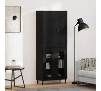 Highboard 69.5x34x180cm Black Oak Engineered Wood & Glass Storage Sideboard Slim