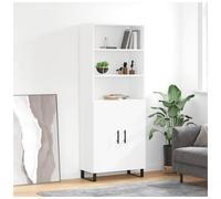 Highboard 69.5x34x180cm White Engineered Wood 1 Door 1 Drawer Black Legs Sturdy