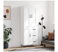 Highboard 69.5x34x180cm White Engineered Wood 3-Door 1-Drawer Slim Hairpin Legs